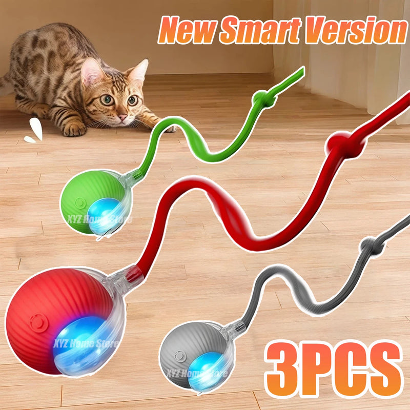 Novo brinquedo interativo para gatos, bola rolante automática, rabo falso, brinquedo elétrico inteligente recarregável para animais de estimação, treinamento para cães e gatos, imitação de rato