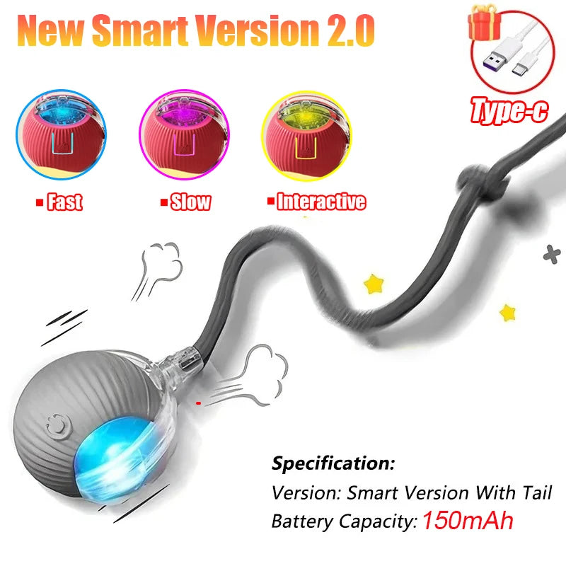 Novo brinquedo interativo para gatos, bola rolante automática, rabo falso, brinquedo elétrico inteligente recarregável para animais de estimação, treinamento para cães e gatos, imitação de rato