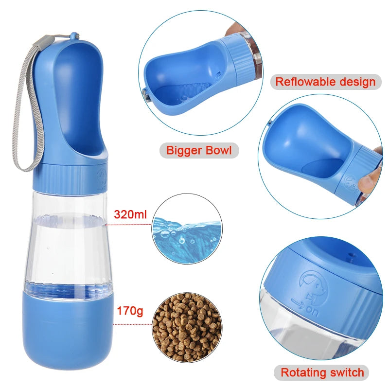 Garrafa de água portátil para cães com recipiente para comida, dispensador de água para animais de estimação 2 em 1 para cães pequenos e grandes, gatos e labradores
